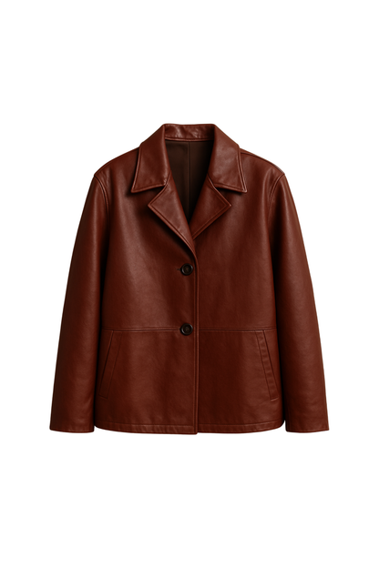 Women’s Burgundy Nappa Leather Button Down jacket