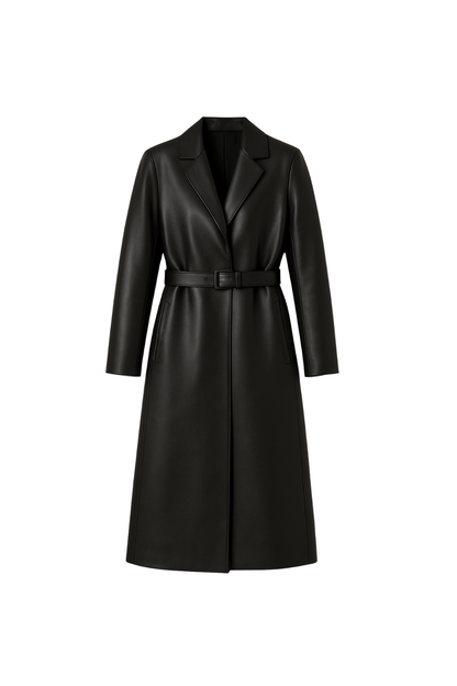 Women’s Black Long Leather Coat