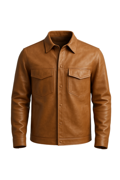 Men’s Tan Leather Overshirt
