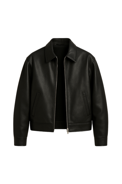 Men’s Black Leather Bomber Jacket