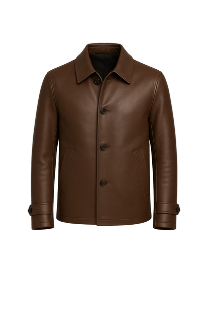Men’s Premium Short Leather Coat Espresso Brown