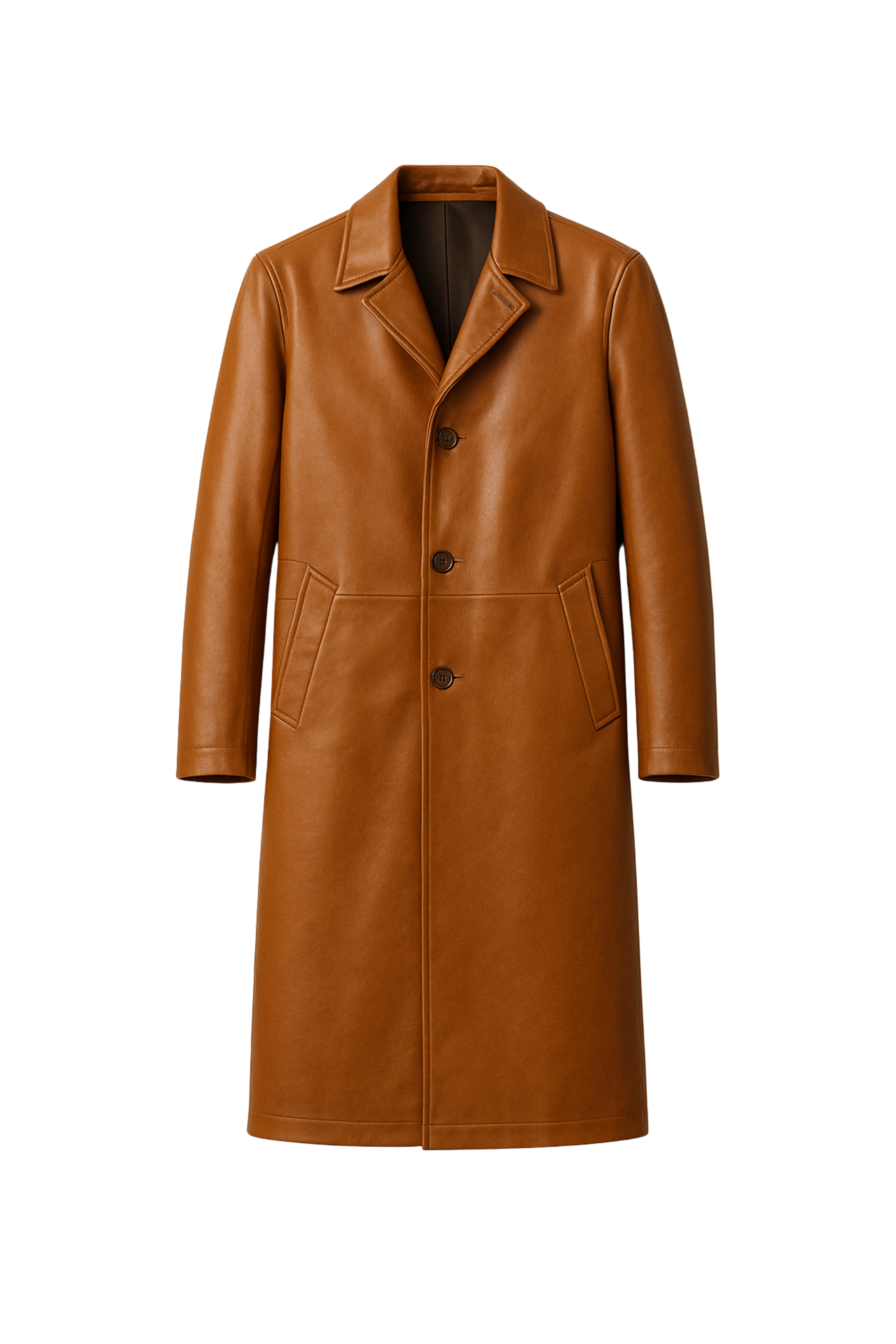 Men’s Premium Leather Long Coat Caramel Brown