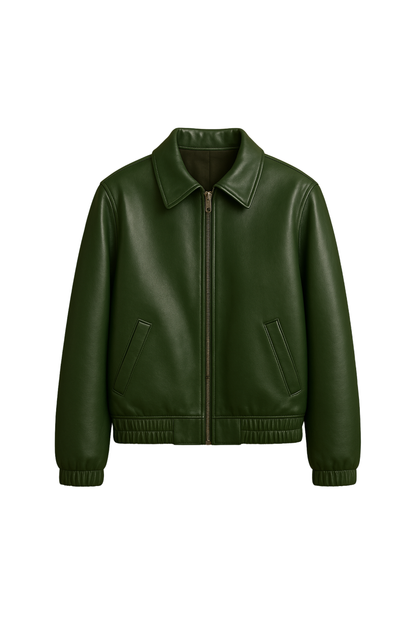 Women’s Forest Green  Leather Bomber Jacket