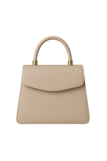 Women Beige Leather Top Handle Bag