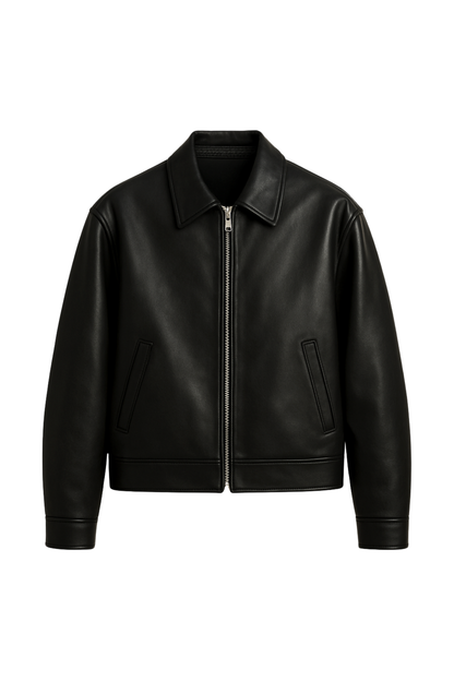 Men’s Black Leather Bomber Jacket