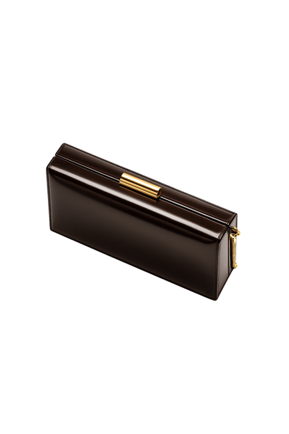 The Ciel Box Clutch Glossy Espresso Brown