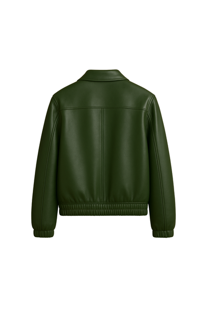 Women’s Forest Green  Leather Bomber Jacket