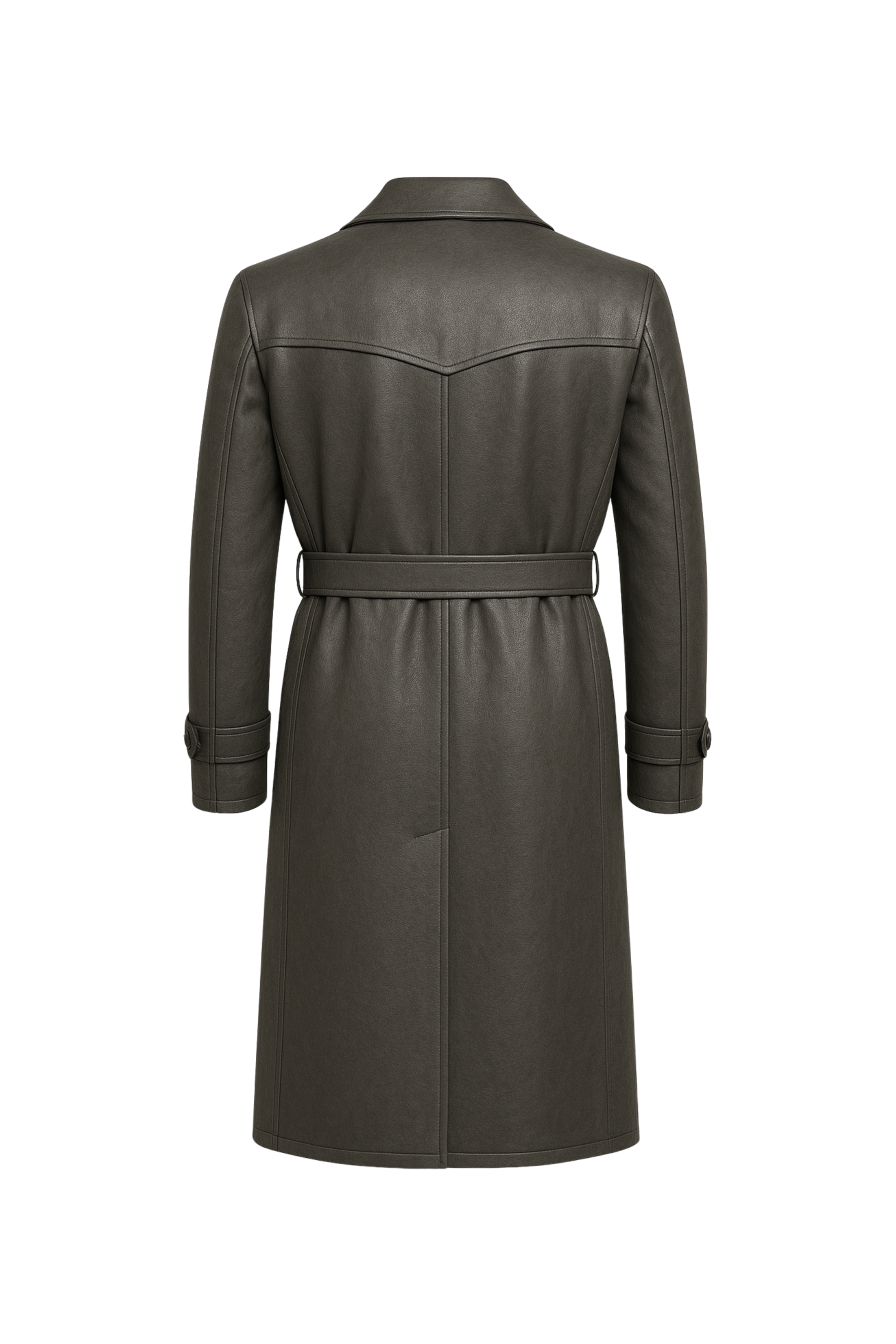 Men Luxe Double Breasted Leather Trench Coat  Charcoal Grey