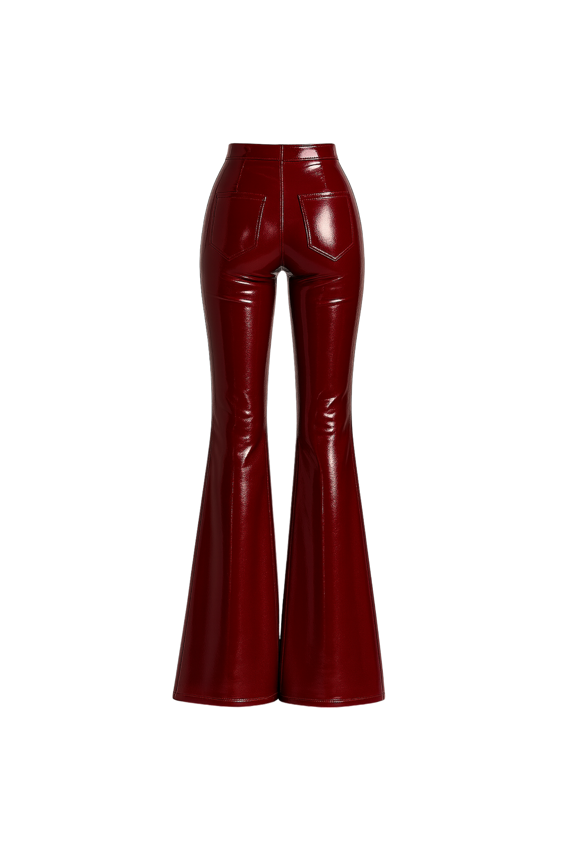 Women Burgundy Patent Leather Flare Pants