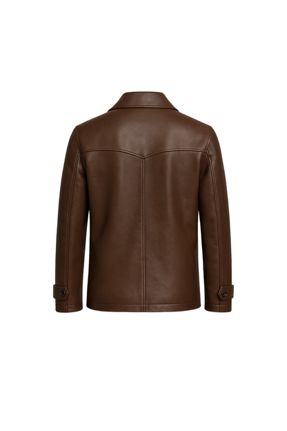 Men’s Premium Short Leather Coat Espresso Brown