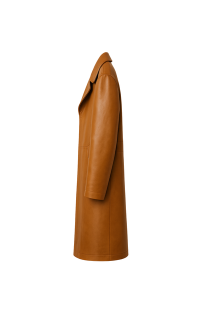 Men’s Premium Leather Long Coat Caramel Brown