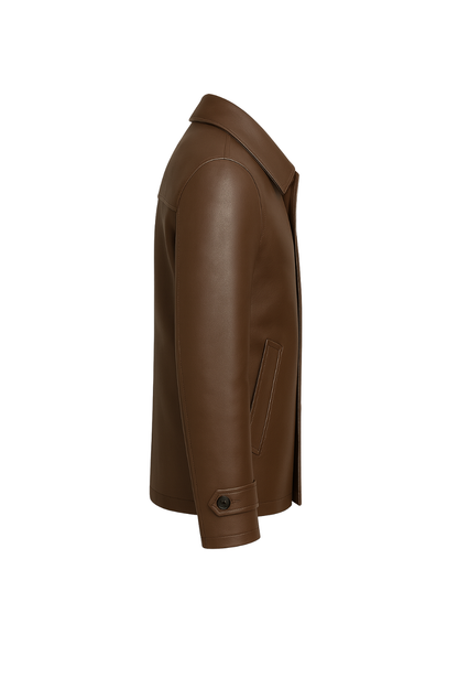 Men’s Premium Short Leather Coat Espresso Brown