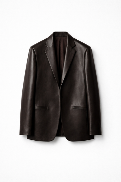 Brown leather blazer on a white background