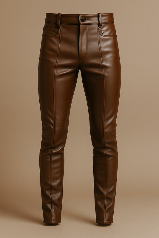 High-Waist Skinny Leather Pants – Mocha Brown