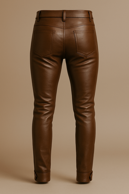 High-Waist Skinny Leather Pants – Mocha Brown