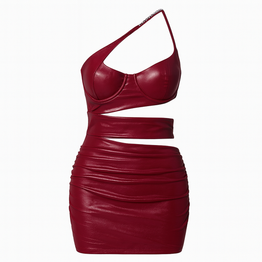 Red Cut-Out Leather Mini Dress