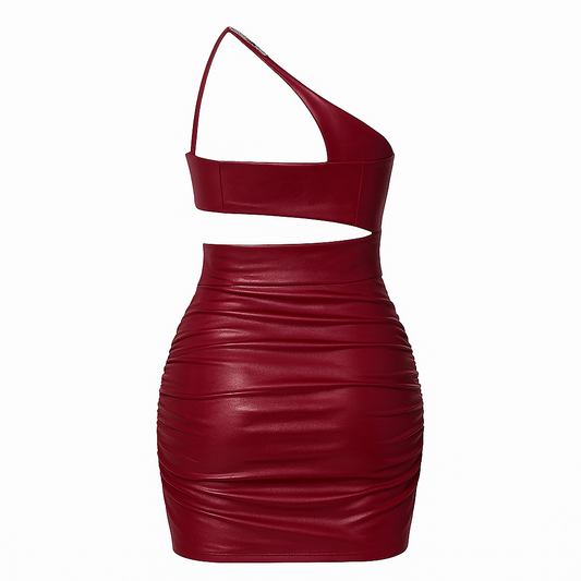 Red Cut-Out Leather Mini Dress