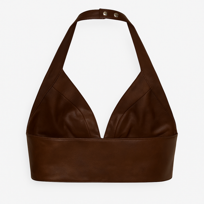 Laced Halter Leather Bralette – Cocoa Brown