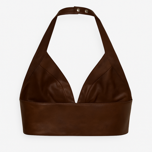 Laced Halter Leather Bralette – Cocoa Brown