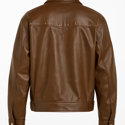 Western-Stitched Brown Leather Bomber Jacket