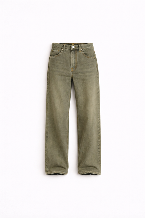 Women Olive Relaxed Wide Leg Denim