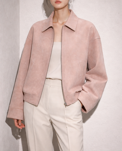 Women Blush Pink Suede Leather Jacket
