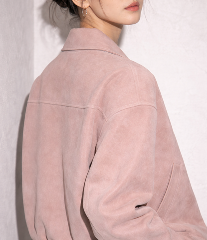 Women Blush Pink Suede Leather Jacket