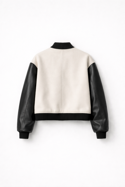 Women Oversized Varsity Leather Jacket