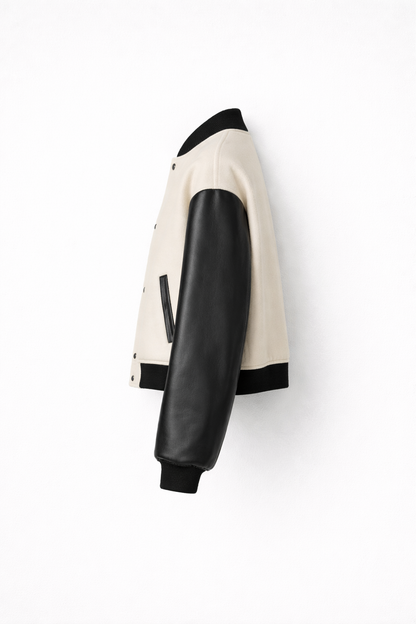 Women Oversized Varsity Leather Jacket