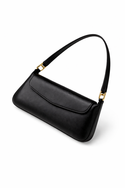 Black Leather Shoulder Bag for Women