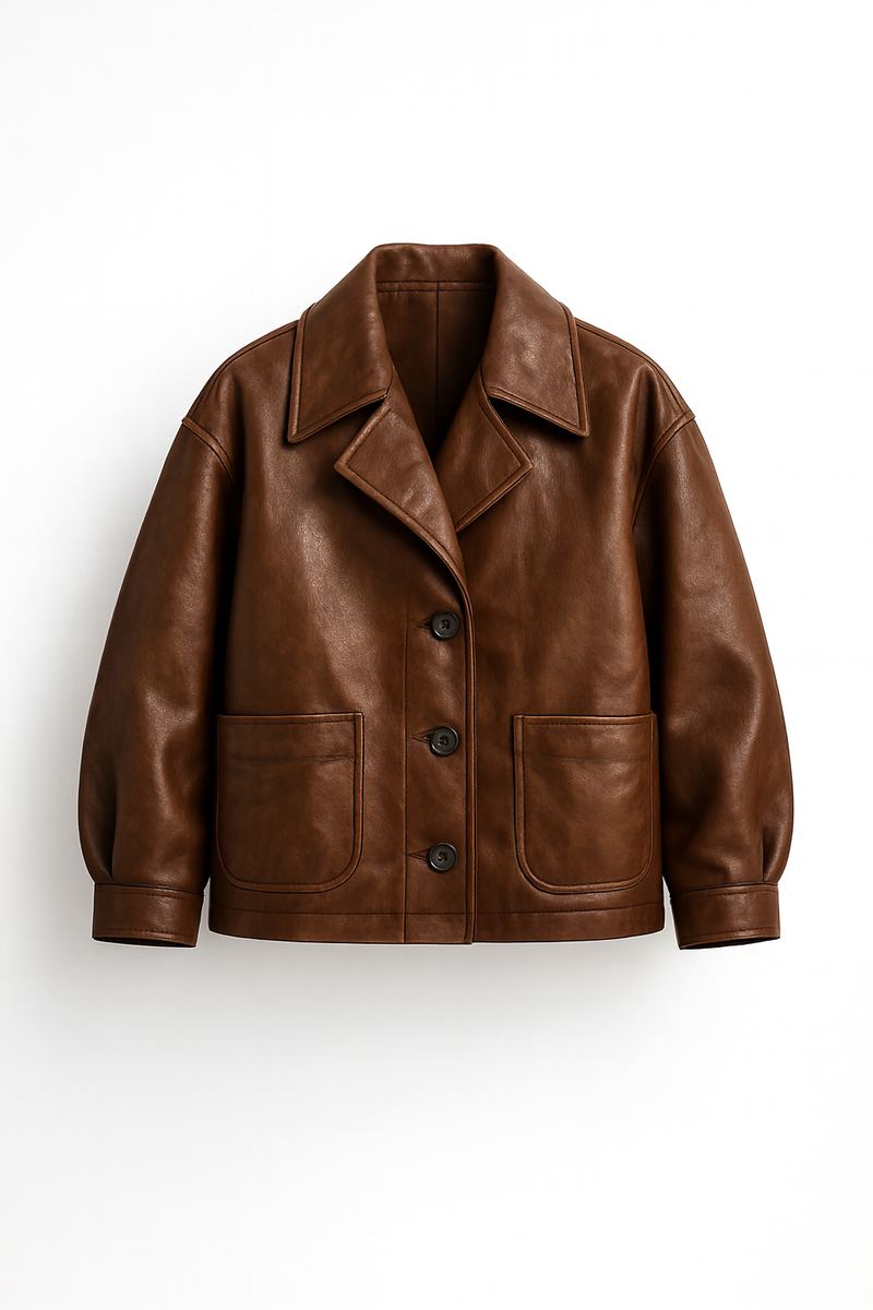 Women’s Espresso Brown Boxy Leather Jacket