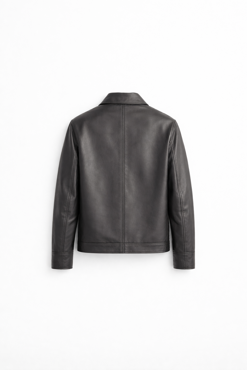 Back view premium leather jacket clean tailoring