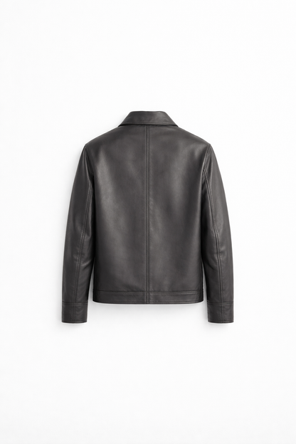 Back view premium leather jacket clean tailoring