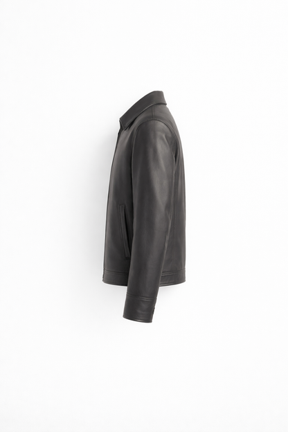 Back view premium leather jacket clean tailoring