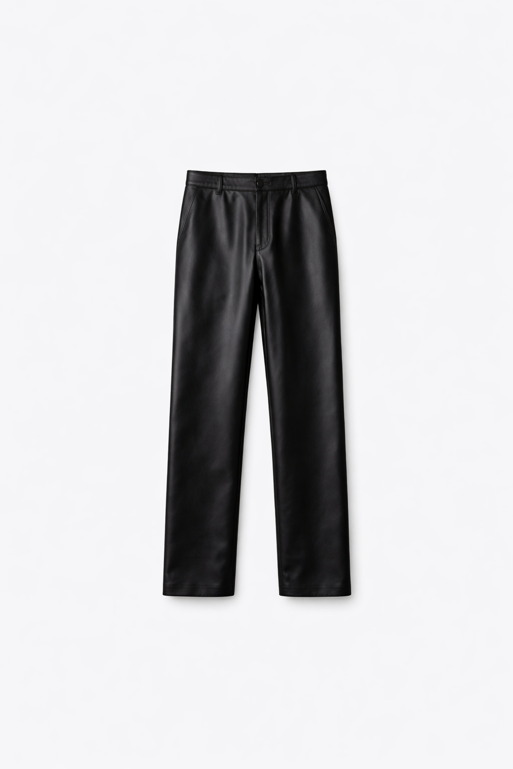 Legacy of Leather black straight fit men lambskin leather pants front view on white background
