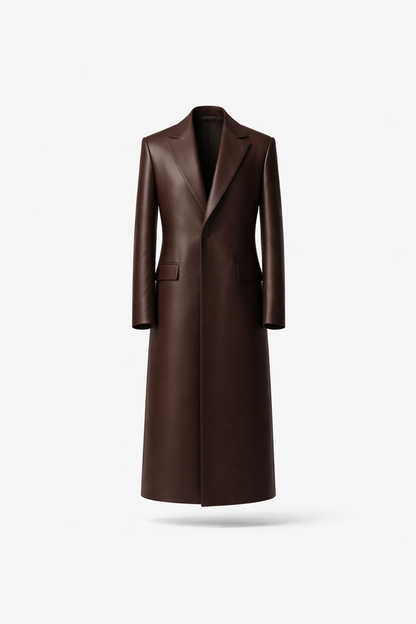 Brown leather coat on a white background