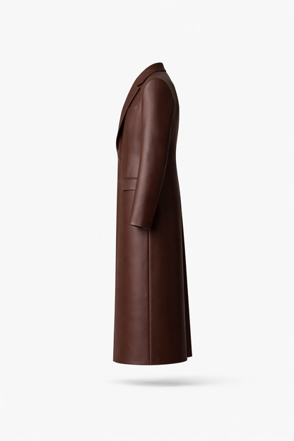 Brown leather coat on a white background