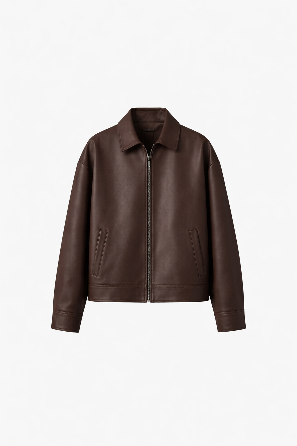 Brown leather jacket on a light gray background