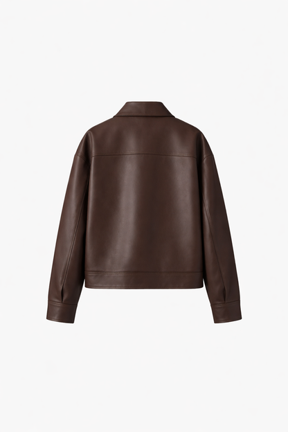 Brown leather jacket on a white background