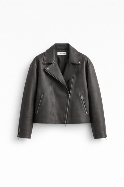 Women’s Charcoal Leather Rider Jacket