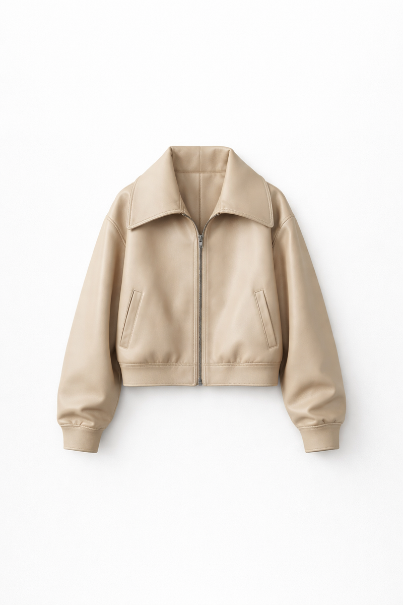 Women’s Latte Leather Bomber Jacket