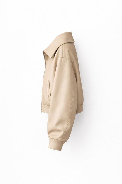 Women’s Latte Leather Bomber Jacket