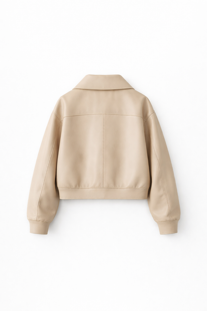 Women’s Latte Leather Bomber Jacket