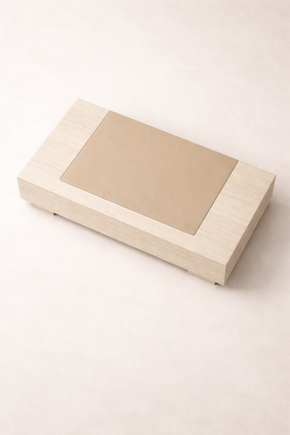 Luxury Bone Oak Coffee Table with Leather Inlay