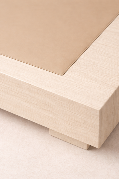 Luxury Bone Oak Coffee Table with Leather Inlay