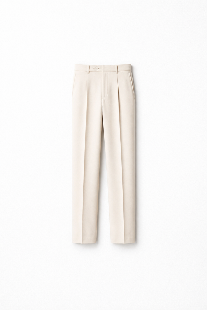 Men Bone White Tailored Wool Trouser