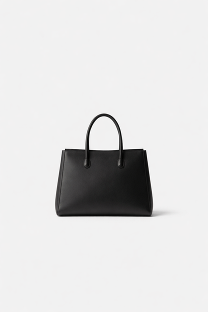 Matte Black Structured Leather Handbag