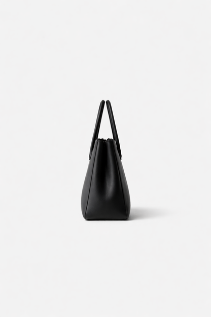 Matte Black Structured Leather Handbag