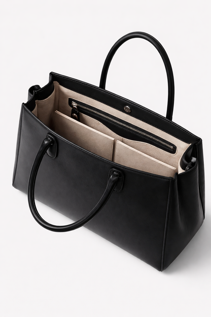 Matte Black Structured Leather Handbag