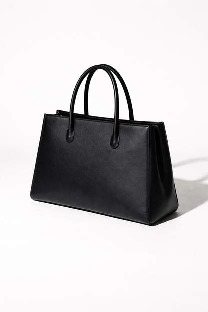 Matte Black Structured Leather Handbag